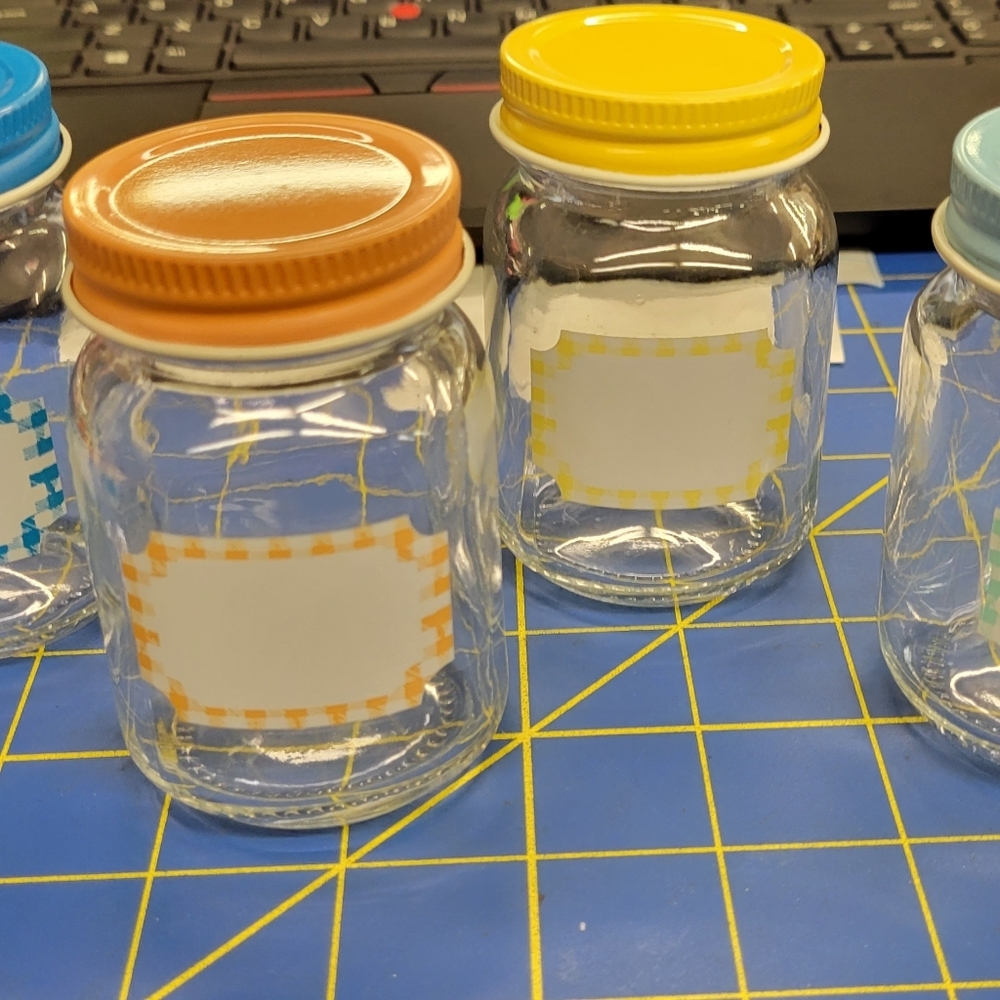 Mini Canister 4.4 FL Oz (130ml) Pastel Color Caps Set of 5 Label Fronted